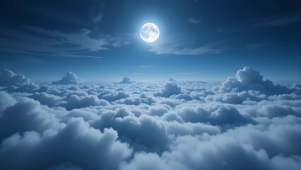 Bright Full Moon Illuminating a Serene Sea of Clouds at Night