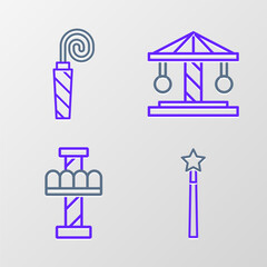 Set line Magic wand, Attraction carousel, and Birthday party horn icon. Vector