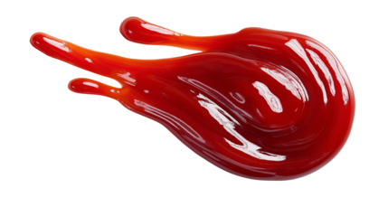 Red hot spicy ketchup sauce spread, isolated on white or transparent PNG background, showcasing vibrant color, thick texture, and bold flavor.