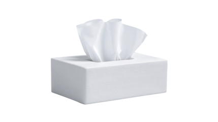 A white cardboard box containing neatly folded white soft tissue, isolated on white background in transparent png for clean display.