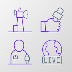 Set line Live report, Journalist news, and Antenna icon. Vector