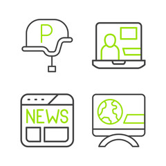 Set line Breaking news, News, World and War journalist icon. Vector