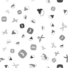 Set Hairstyle for men, Shaving foam on hand, Scissors hairdresser and Barbershop on seamless pattern. Vector