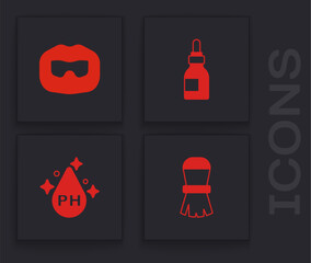 Set Shaving brush, Mustache and beard, Oil bottle and for hair care treatment icon. Vector