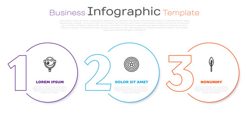 Set line Tourist binoculars, American star shield and Indian feather. Business infographic template. Vector