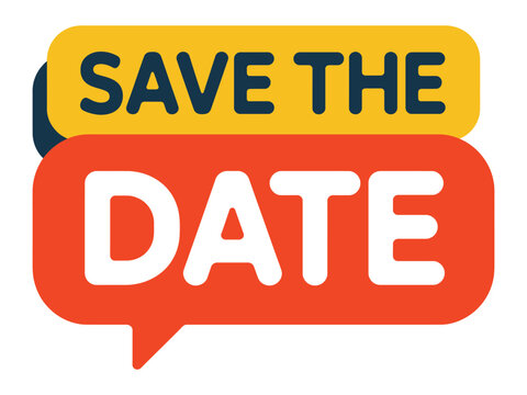 Save the date announcement with bold typography on a white background.