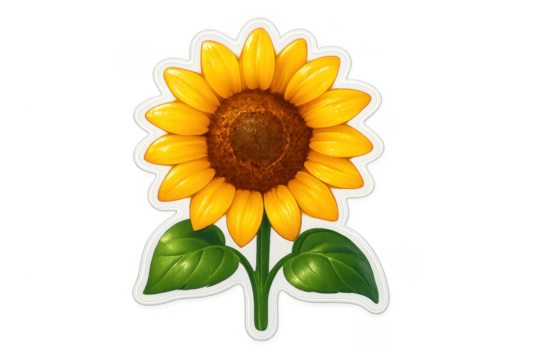 Isolated sunflower sticker illustration with white border - Powered by Adobe