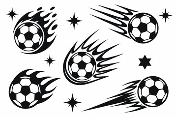 Silhouette Football Graphics with Dynamic Kicks, Motion Trails, and Energy Bursts – Sport Action Vector Illustration