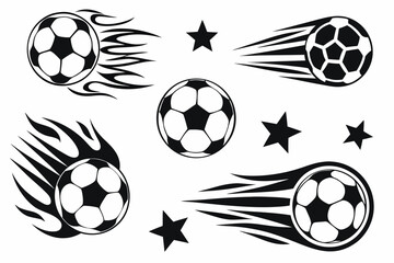 Silhouette Football Graphics with Dynamic Kicks, Motion Trails, and Energy Bursts – Sport Action Vector Illustration