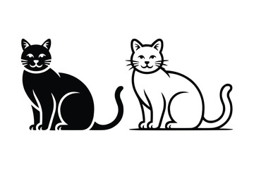 Two sitting cats one black one white silhouette style