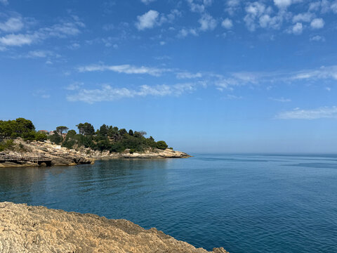 Blue sea and rocky coastline of Montenegro.