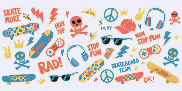 Doodle skateboard elements &ndash; hand-drawn vector pack