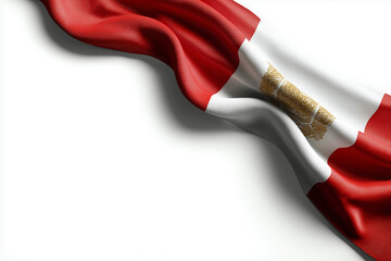 Waving Peru National Flag with Red White Stripes and Central Golden Emblem