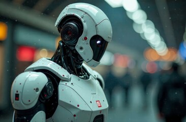 Robot close-up. Robotics, nanotechnology. Bot, AI, cyborg,