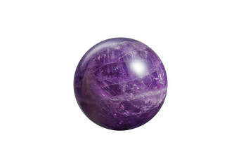 A polished amethyst sphere on a white isolated background, showcasing deep purple hues and sparkling facets. Ideal for decor, meditation, or crystal collections.