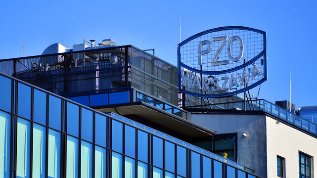 Warsaw, Poland. 6 November 2025. Urban landscape.  Sign with company name: PZO Warszawa.