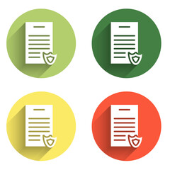 Set Firearms license certificate icon isolated with long shadow background. Weapon permit. Color circle button. Vector