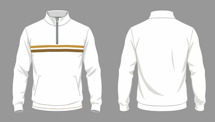 White Quarter Zip Pullover Sweatshirt Technical Flat with Contrast Horizontal Chest Stripe © Rishi
