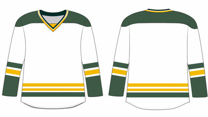 Ice Hockey Jersey Technical Sketch – Long Sleeve V-Neck Team Uniform Front and Back View CAD Template with Stripe Details for Sportswear Mockup