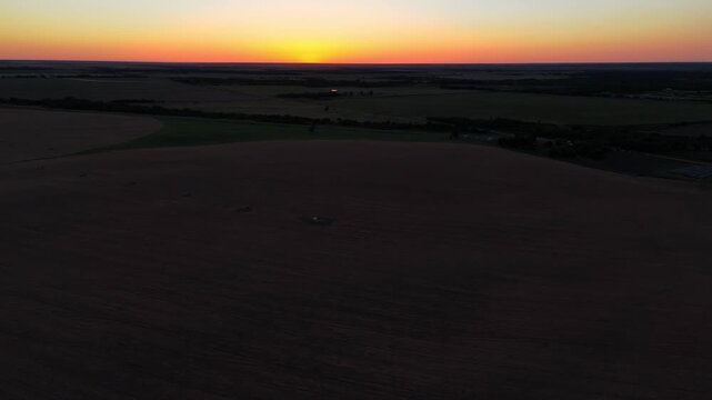 Aerial landscape of desert sunset land in rural historic US route 66 Hext Texas Menard County TX