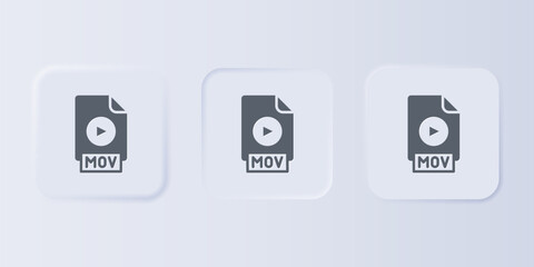Grey MOV file document. Download mov button icon isolated on grey background. MOV file symbol. Audio and video collection. Set icons in square buttons. Vector