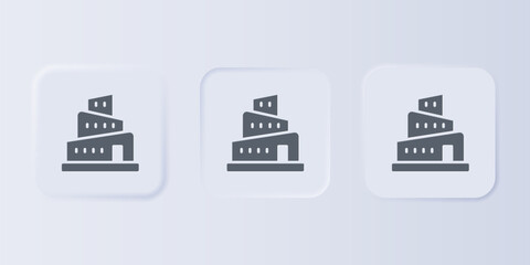 Grey Babel tower bible story icon isolated on grey background. Set icons in square buttons. Vector