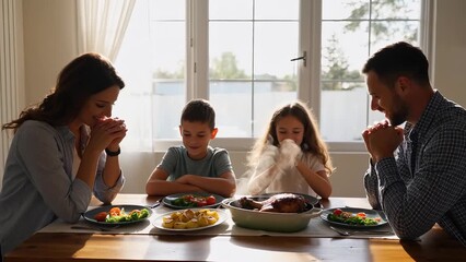 Family Gathering for Dinner with Joyful Children and Parent Moments