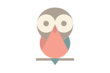 Colorful geometric owl design on a simple background featuring circular and triangular shapes