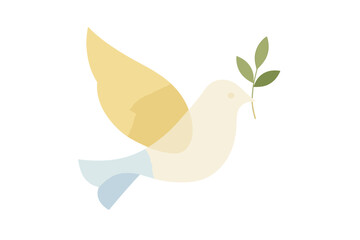 Elegant bird with a green leaf symbolizes peace in a minimalist design