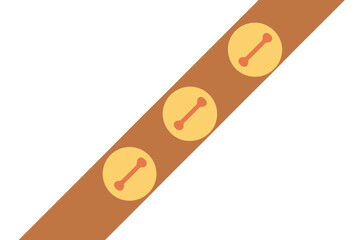 Brown dog collar with yellow bone-shaped tags hung on a white background creates a playful vibe in pet accessories