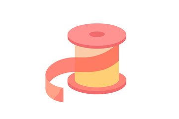 Colorful spool of ribbon sits with a flowing end, perfect for crafts or decorations in a creative workspace