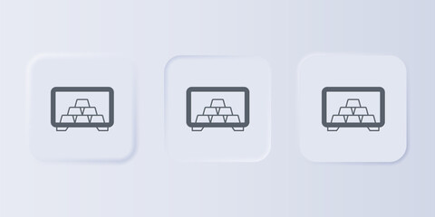 Grey Safe with gold bars icon isolated on grey background. Precious metals on deposit in bank. Metallic treasury. Reliable data protection. Set icons in square buttons. Vector