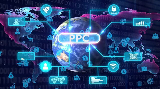 PPC global concept with digital marketing and modern internet connection