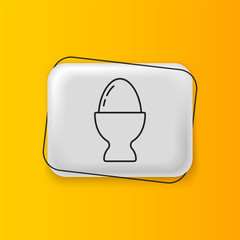 Black Easter egg on a stand icon isolated on yellow background. Happy Easter. Silver rectangle button. Vector