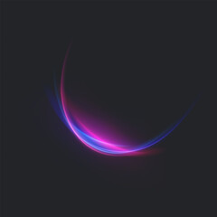 Neon Bright Light Luminous Energy Wave. Glowing lines on dark background