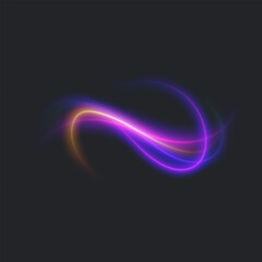 Neon Bright Light Luminous Energy Wave. Glowing lines on dark background