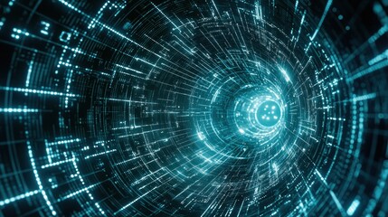 Futuristic glowing blue data tunnel, a high-tech conduit of abstract information