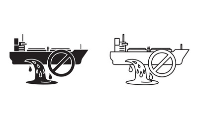 Shipping tanker leaking oil ban with prohibition sign Icons Vector