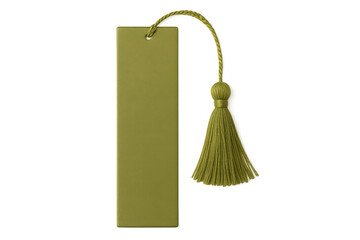 Green leather bookmark with tassel on transparent background