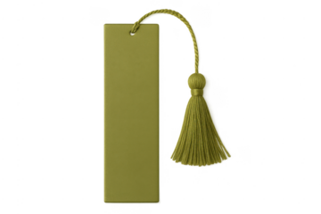 Green leather bookmark with tassel on transparent background