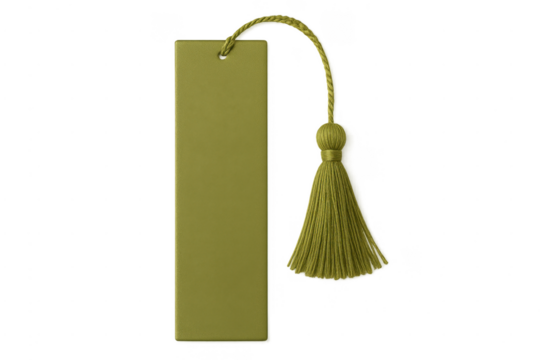 Green leather bookmark with tassel on transparent background - Powered by Adobe