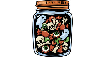 Halloween spooky treats jar illustration with eerie elements