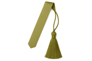 Muted gold ribbon bookmark with tassel isolated