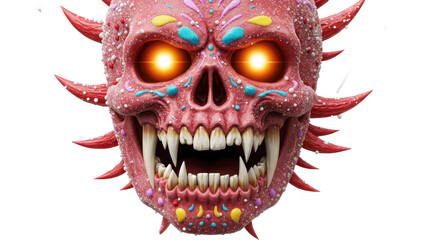 Vibrant candy skull monster with glowing eyes and sharp fangs