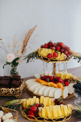 Fresh fruit and dessert buffet table spread