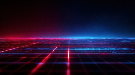 Dynamic red and blue glowing grid creates a modern, futuristic aesthetic, perfect for technology backgrounds, gaming visuals, or digital art projects