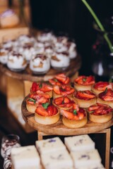 Delicious strawberry tarts serving sweet buffet desserts