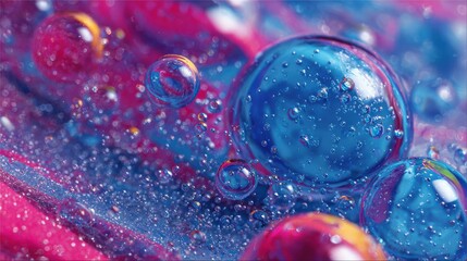 Vibrant abstract background with floating spheres of blue and pink, perfect for adding a modern, creative touch to any project or design concept