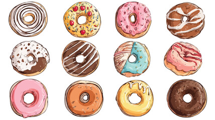 Diverse Group of Kids Enjoying Various Types of Donuts in a Collage Vector Illustration