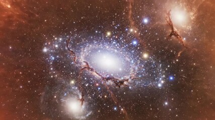 Massive explosion creates stunning visual effects in a dark space background with bright flashes and fiery debris